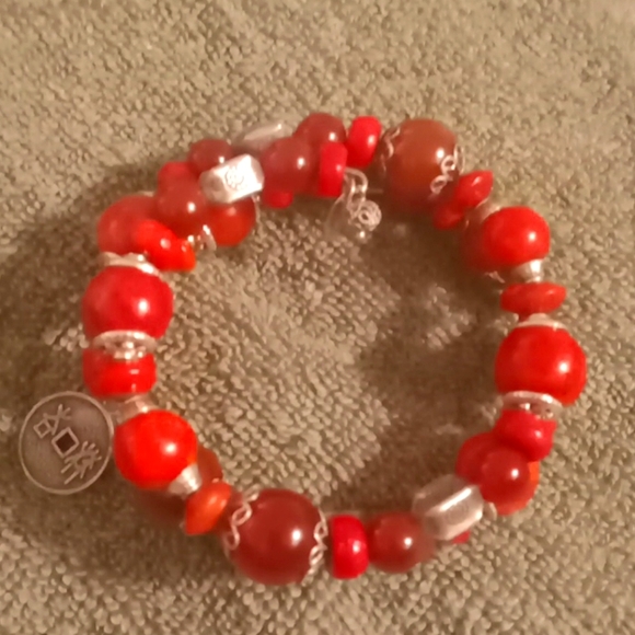 BJ925 Designers sterling Red Jasper coil bracelet - Picture 1 of 4